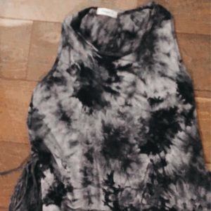 Black and grey tie die tank with fringe